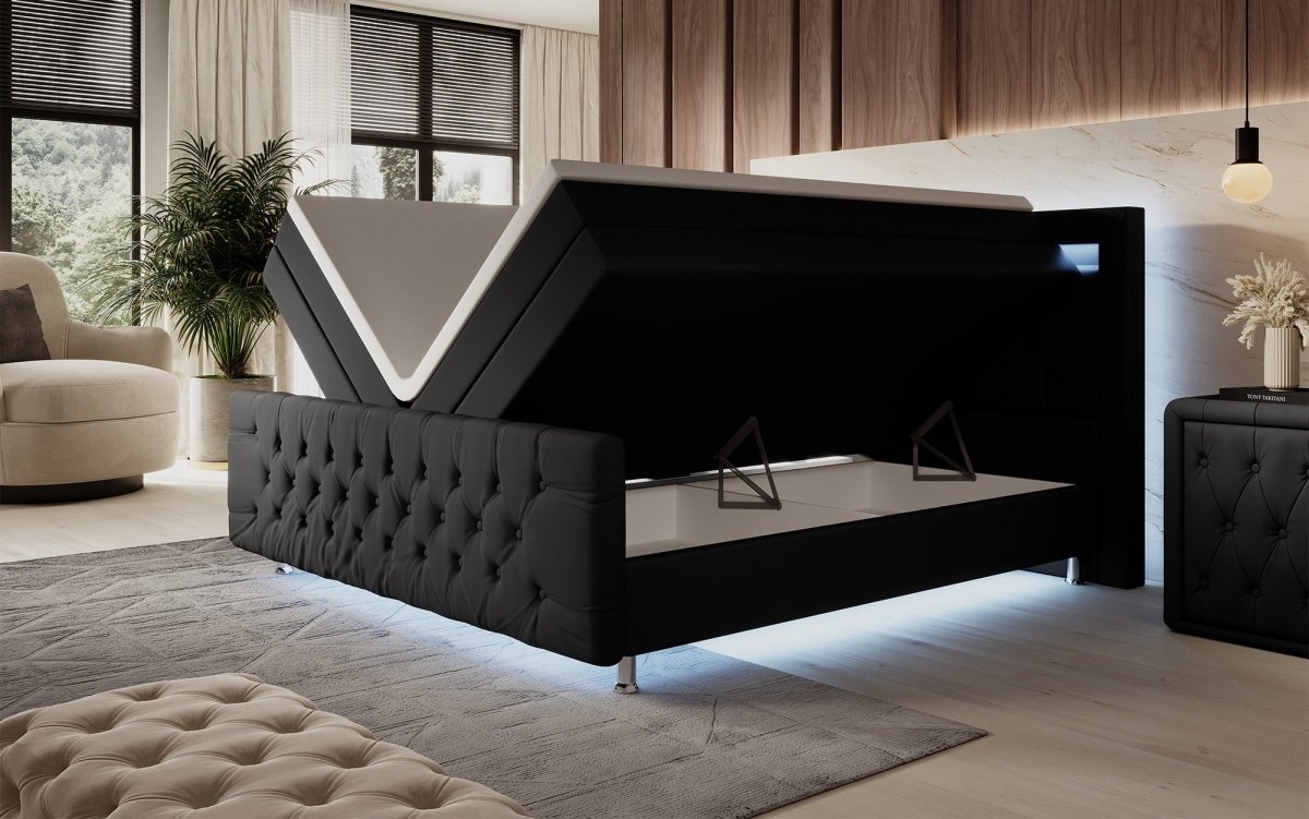 Luxuriöses Elisa Boxspringbett: LED-Beleuchtung, Stauraum, Komfort, modernes Design