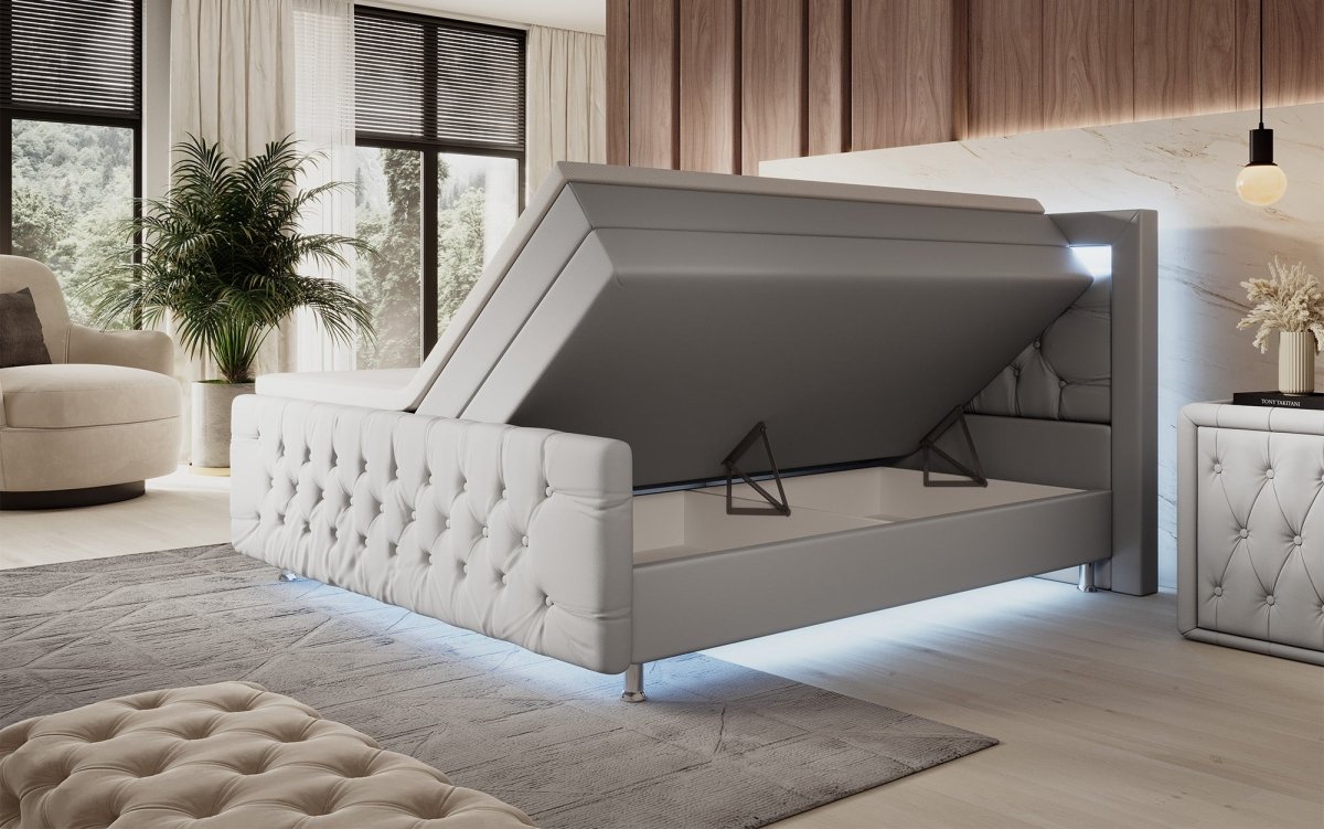 Luxuriöses Elisa Boxspringbett: LED-Beleuchtung, Stauraum, Komfort, modernes Design