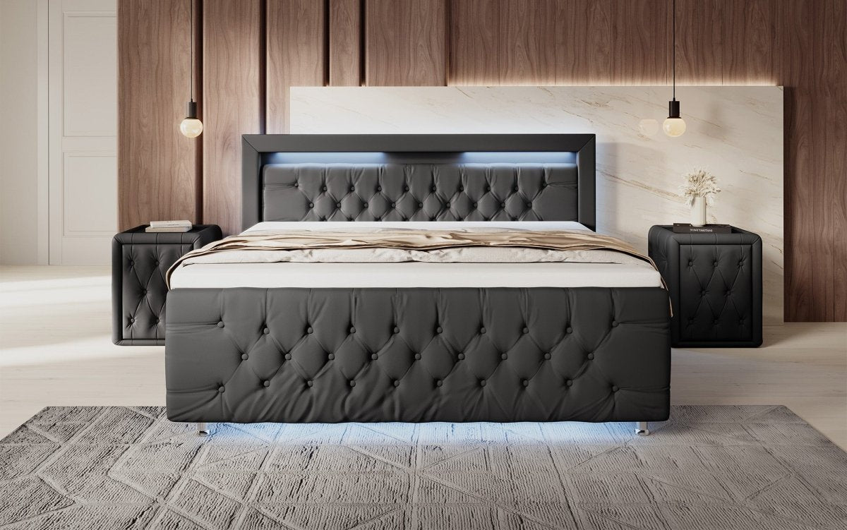 Luxuriöses Elisa Boxspringbett: LED-Beleuchtung, Stauraum, Komfort, modernes Design