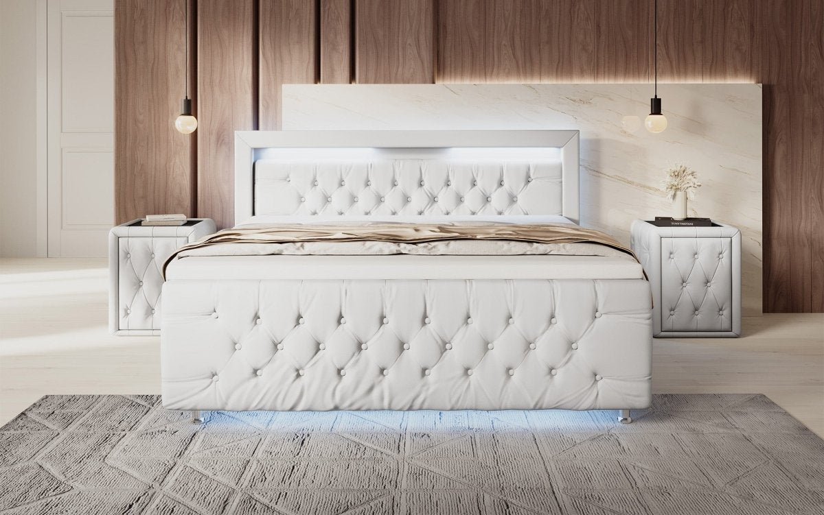 Luxuriöses Elisa Boxspringbett: LED-Beleuchtung, Stauraum, Komfort, modernes Design