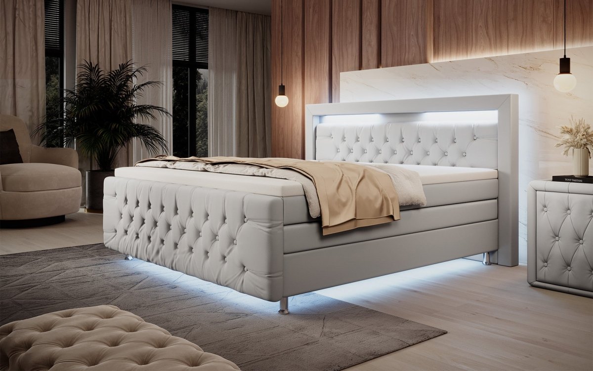 Luxuriöses Elisa Boxspringbett: LED-Beleuchtung, Stauraum, Komfort, modernes Design