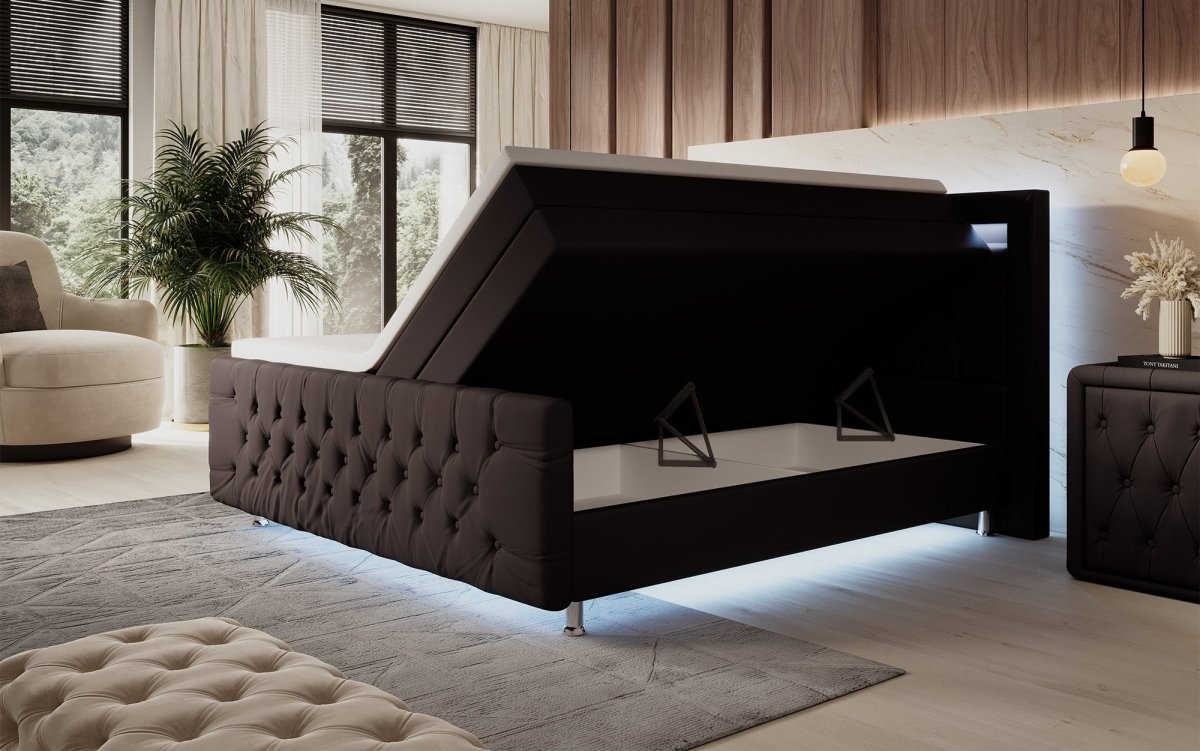 Luxuriöses Elisa Boxspringbett: LED-Beleuchtung, Stauraum, Komfort, modernes Design