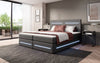 Luxuriöses Boxspringbett Evelyn mit Stauraum, LED-Beleuchtung & Kunstlederbezug für erholsamen Schlaf