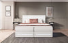 Luxuriöses Boxspringbett Evelyn mit Stauraum, LED-Beleuchtung & Kunstlederbezug für erholsamen Schlaf