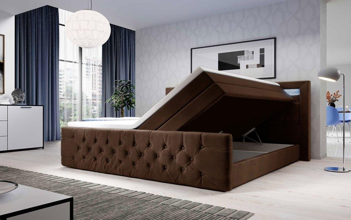 Luxuriöses Boxspringbett Gloria mit LED-Beleuchtung und Praktischem Stauraum – Samtbezug, Hoher Komfort