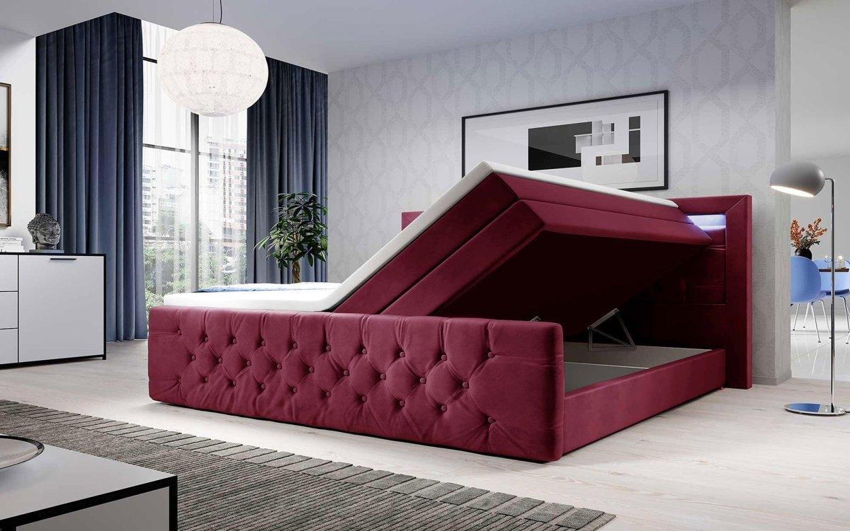 Luxuriöses Boxspringbett Gloria mit LED-Beleuchtung und Praktischem Stauraum – Samtbezug, Hoher Komfort