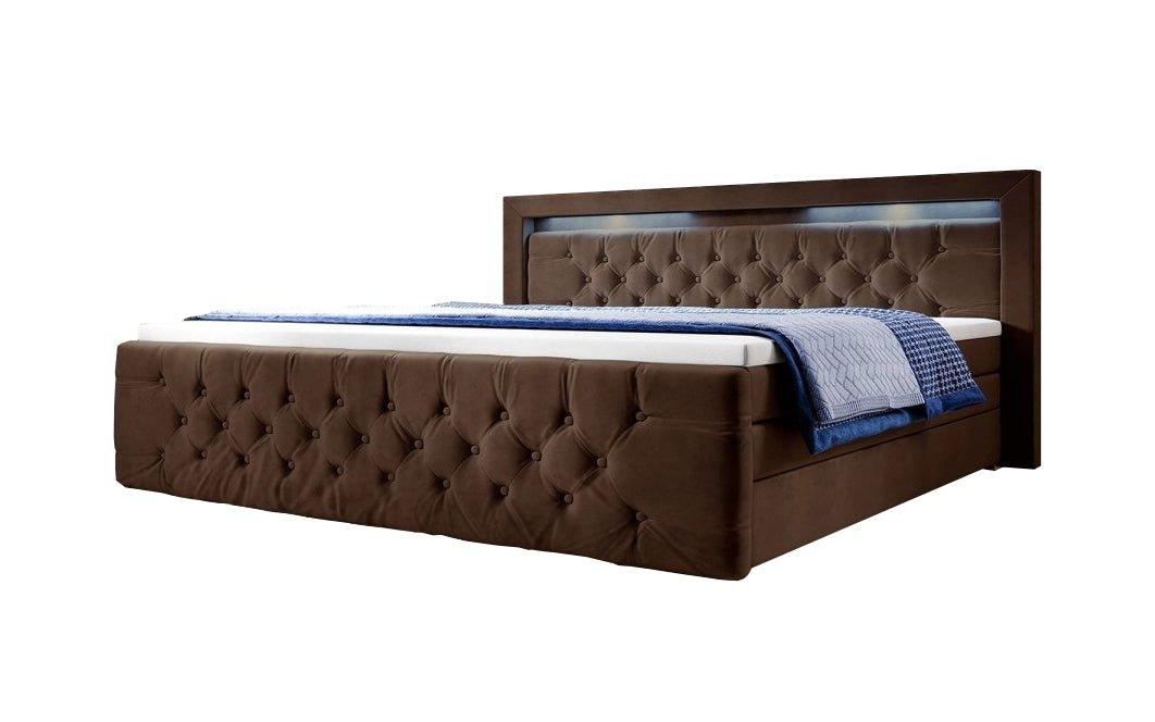 Luxuriöses Boxspringbett Gloria mit LED-Beleuchtung und Praktischem Stauraum – Samtbezug, Hoher Komfort
