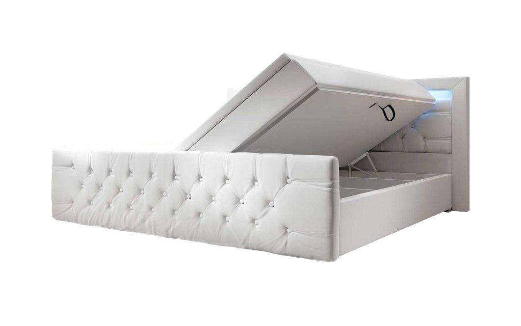 Luxuriöses Boxspringbett Gloria mit LED-Beleuchtung und Praktischem Stauraum – Samtbezug, Hoher Komfort