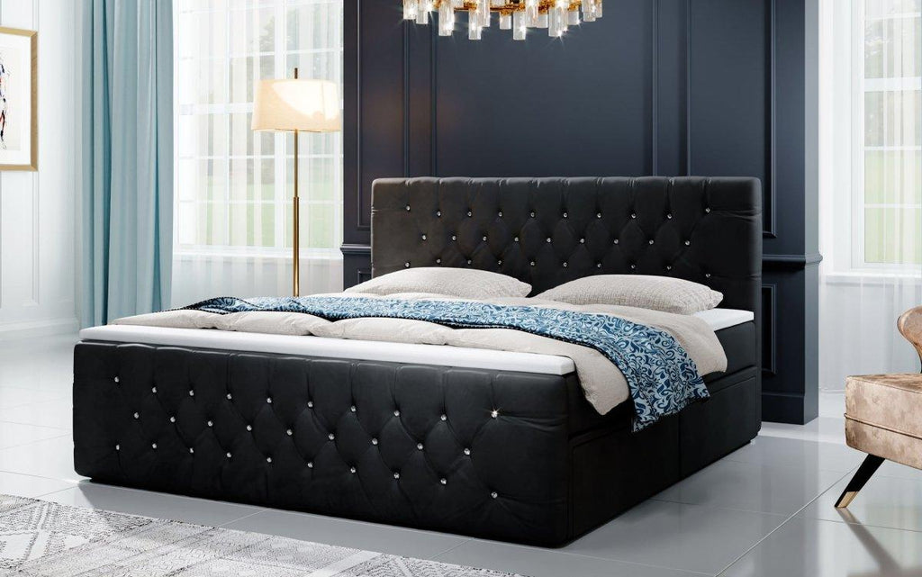 Boxspringbett Julietta mit Strass und Stauraum – Luxuriöses Komfortbett für erholsamen Schlaf