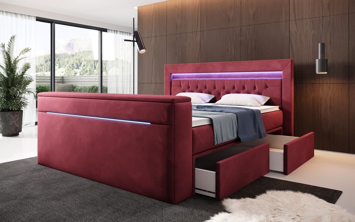 Luxuriöses Boxspringbett Jupiter: TV-Lift, RGB-Beleuchtung & Geräumiger Stauraum