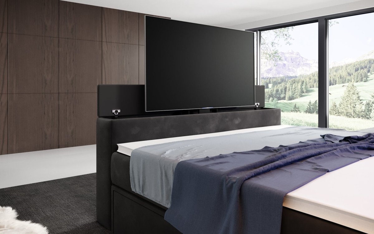 Luxuriöses Boxspringbett Jupiter: TV-Lift, RGB-Beleuchtung & Geräumiger Stauraum