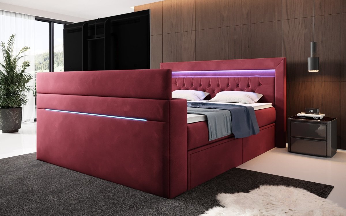 Luxuriöses Boxspringbett Jupiter: TV-Lift, RGB-Beleuchtung & Geräumiger Stauraum