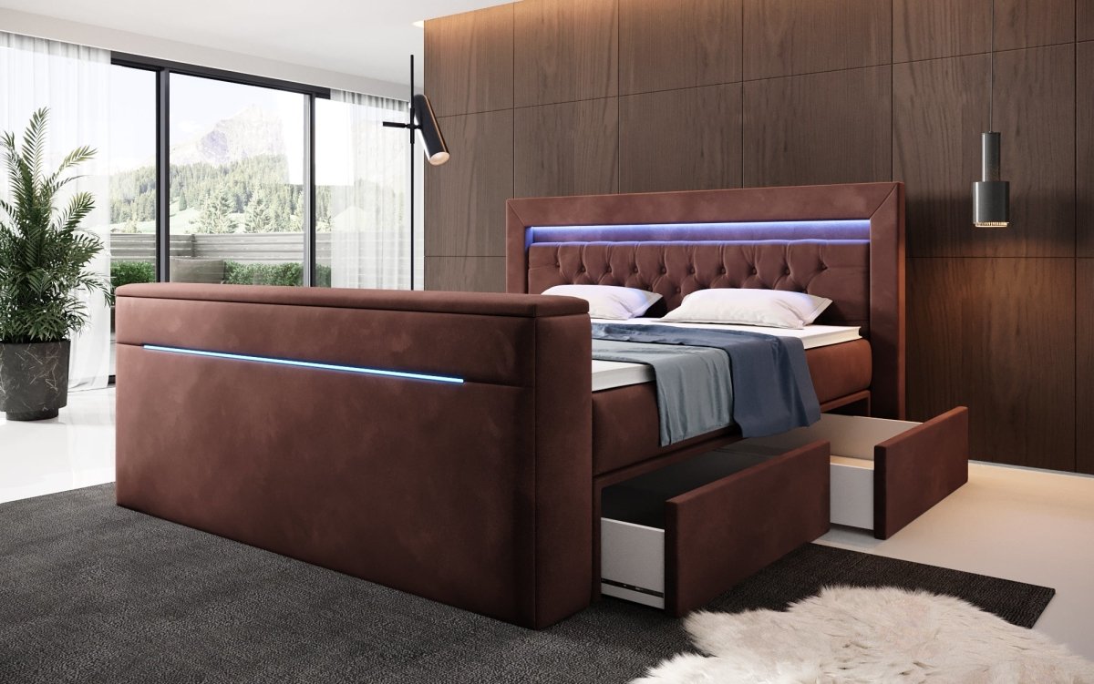Luxuriöses Boxspringbett Jupiter: TV-Lift, RGB-Beleuchtung & Geräumiger Stauraum