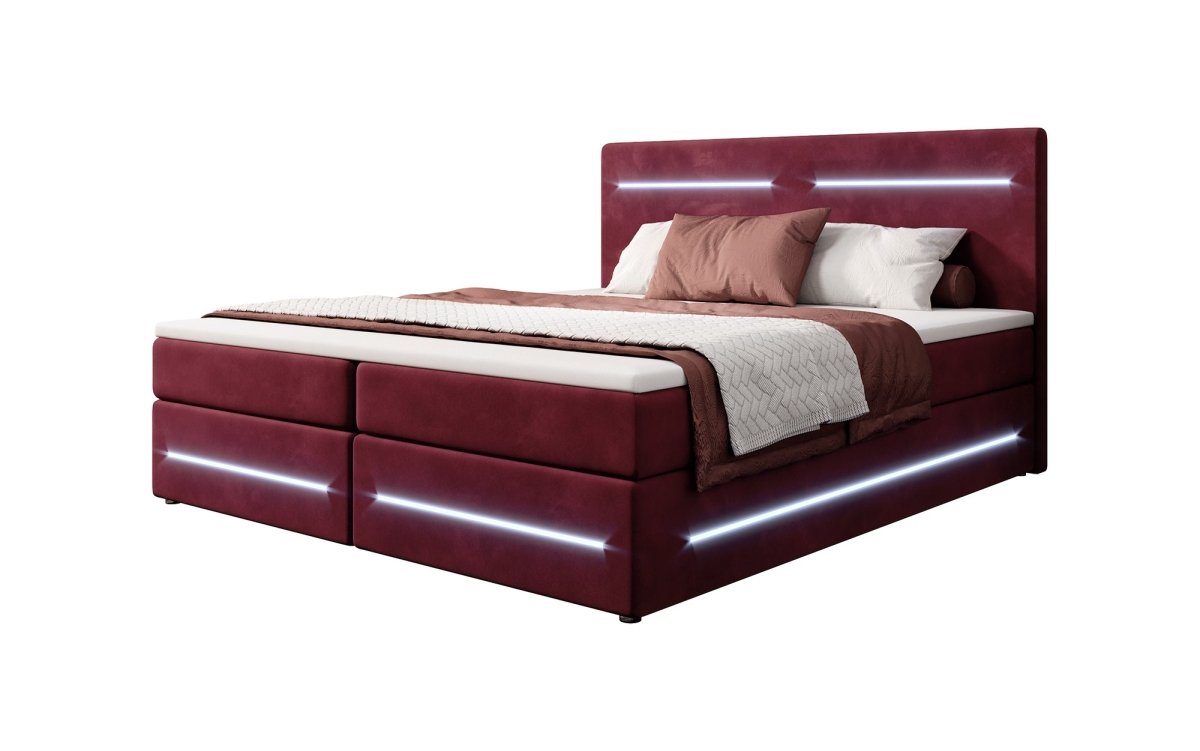 Luxuriöses Boxspringbett Lara: Samtbezug, LED-Beleuchtung, Praktischer Stauraum, Höchster Schlafkomfort