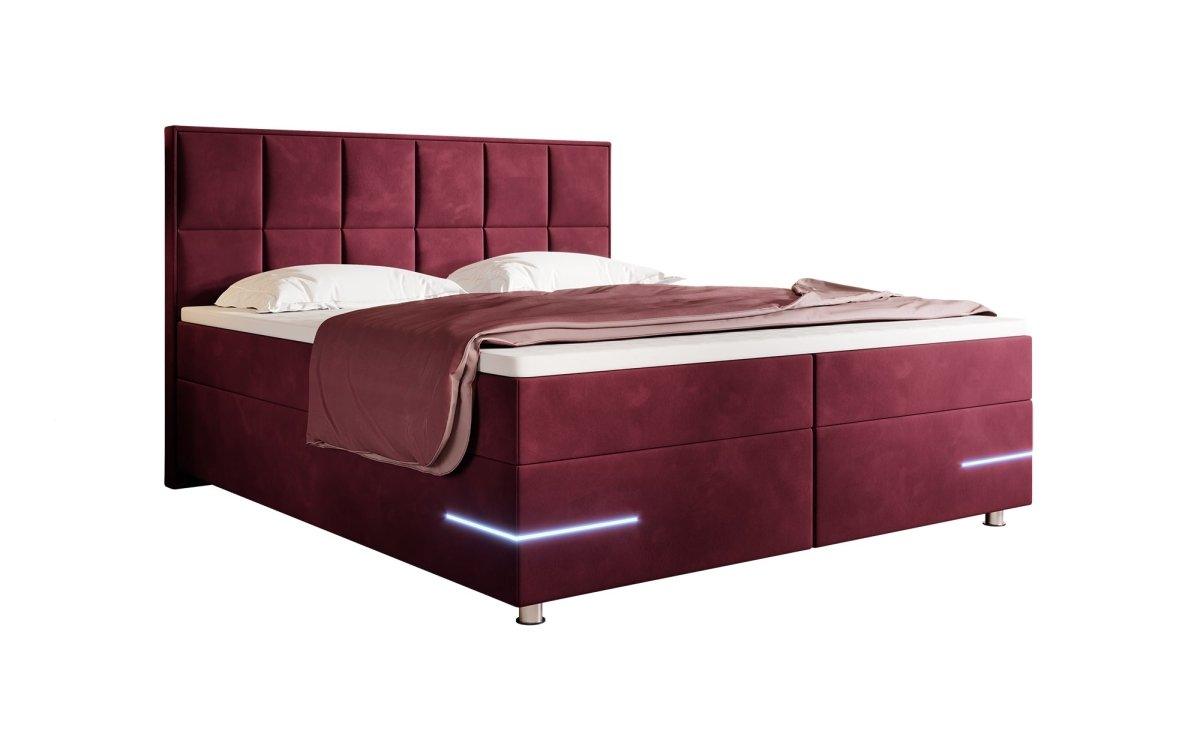 Luxuriöses Samt Boxspringbett Lea mit Integrierter LED-Beleuchtung für Optimalen Schlafkomfort