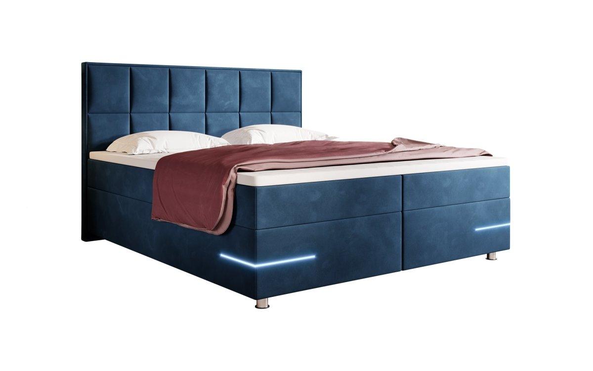 Luxuriöses Samt Boxspringbett Lea mit Integrierter LED-Beleuchtung für Optimalen Schlafkomfort