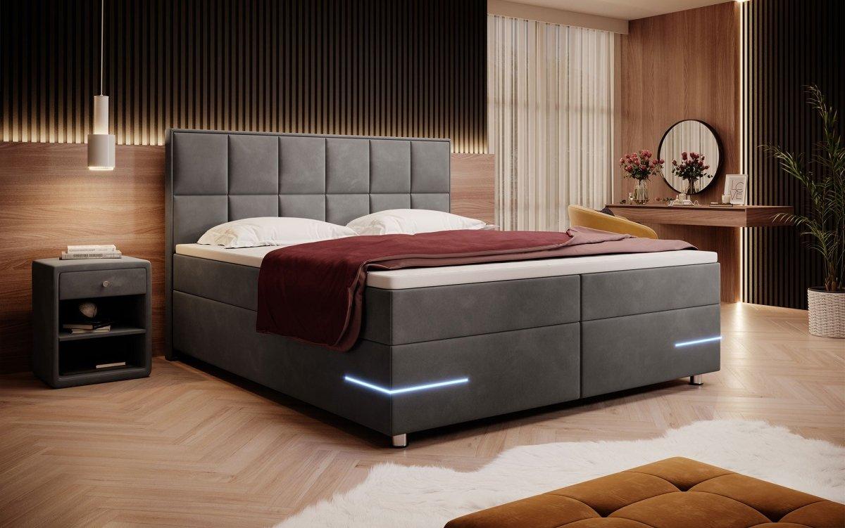 Luxuriöses Samt Boxspringbett Lea mit Integrierter LED-Beleuchtung für Optimalen Schlafkomfort
