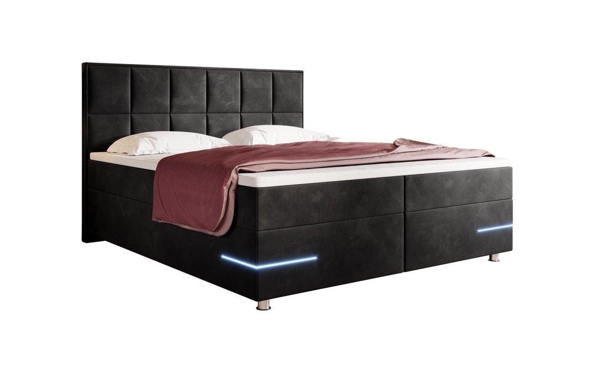 Luxuriöses Samt Boxspringbett Lea mit Integrierter LED-Beleuchtung für Optimalen Schlafkomfort