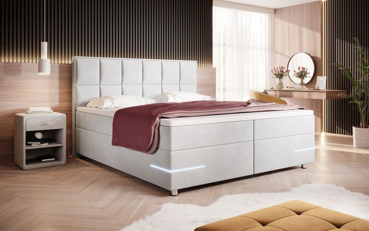 Luxuriöses Samt Boxspringbett Lea mit Integrierter LED-Beleuchtung für Optimalen Schlafkomfort