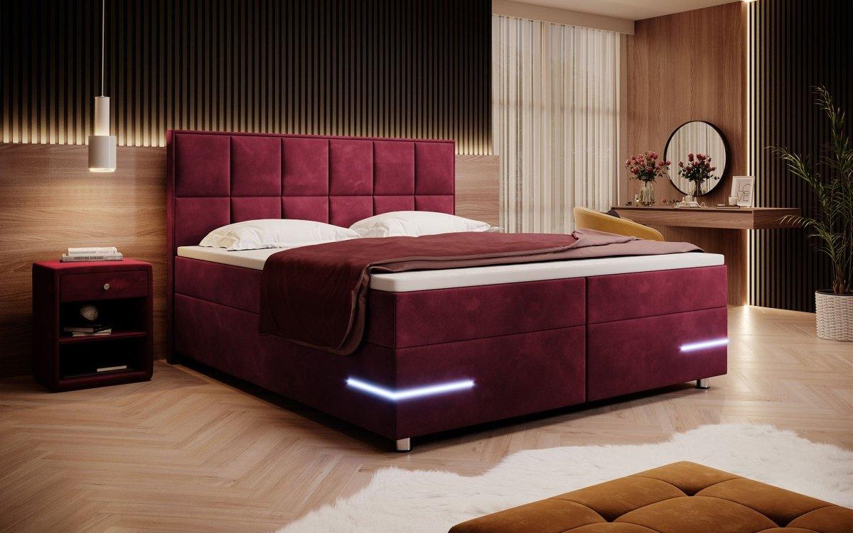 Luxuriöses Samt Boxspringbett Lea mit Integrierter LED-Beleuchtung für Optimalen Schlafkomfort