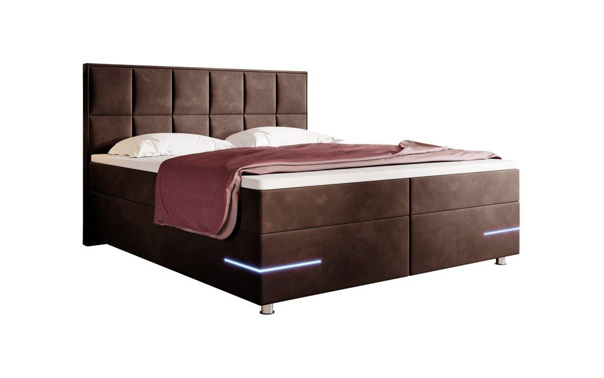 Luxuriöses Samt Boxspringbett Lea mit Integrierter LED-Beleuchtung für Optimalen Schlafkomfort