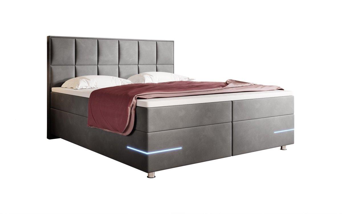 Luxuriöses Samt Boxspringbett Lea mit Integrierter LED-Beleuchtung für Optimalen Schlafkomfort