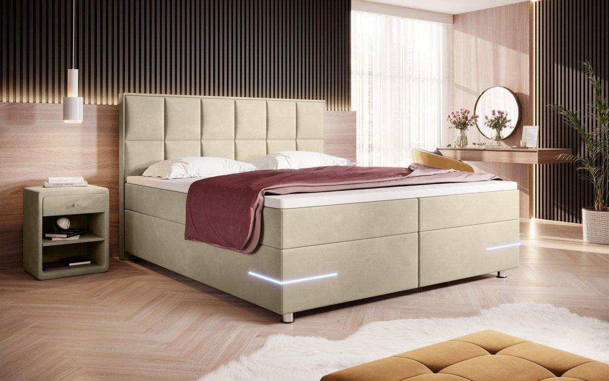 Luxuriöses Samt Boxspringbett Lea mit Integrierter LED-Beleuchtung für Optimalen Schlafkomfort