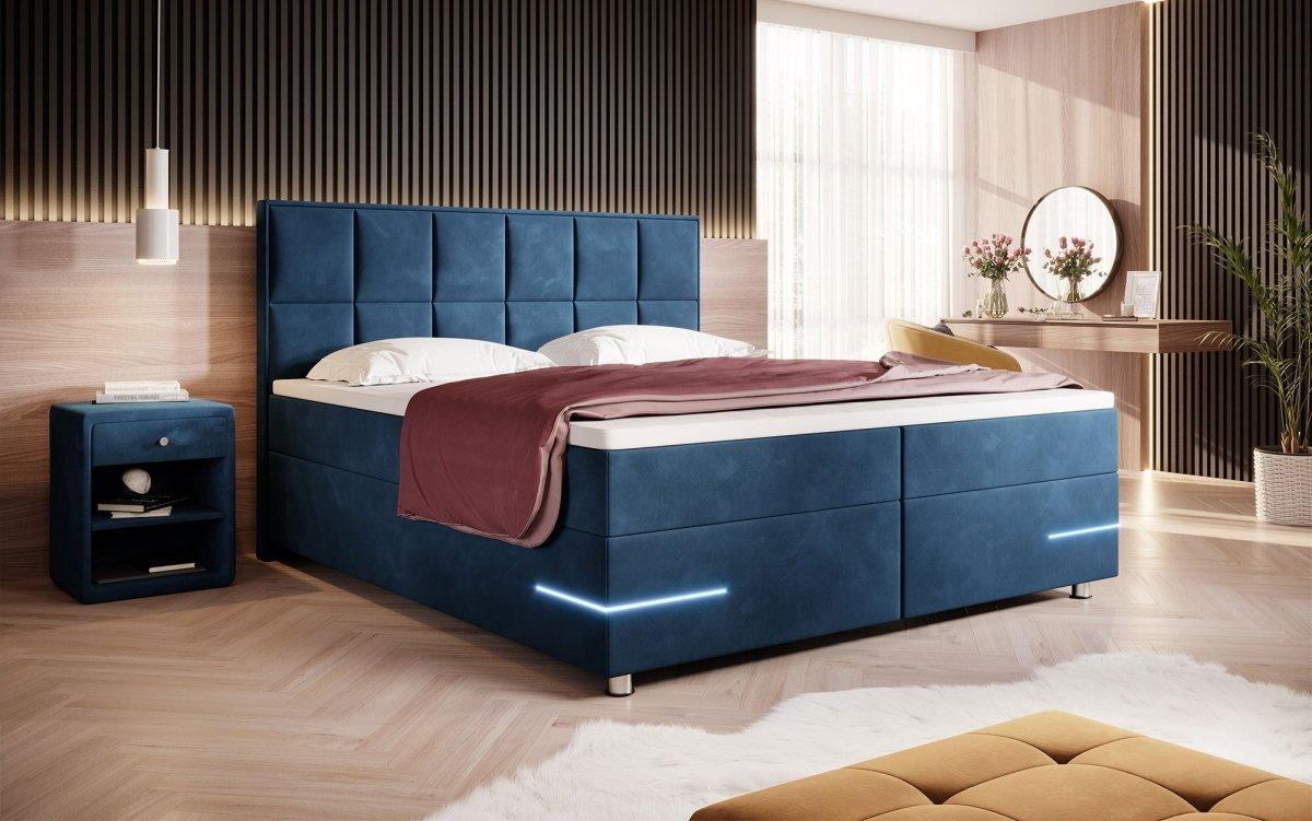 Luxuriöses Samt Boxspringbett Lea mit Integrierter LED-Beleuchtung für Optimalen Schlafkomfort