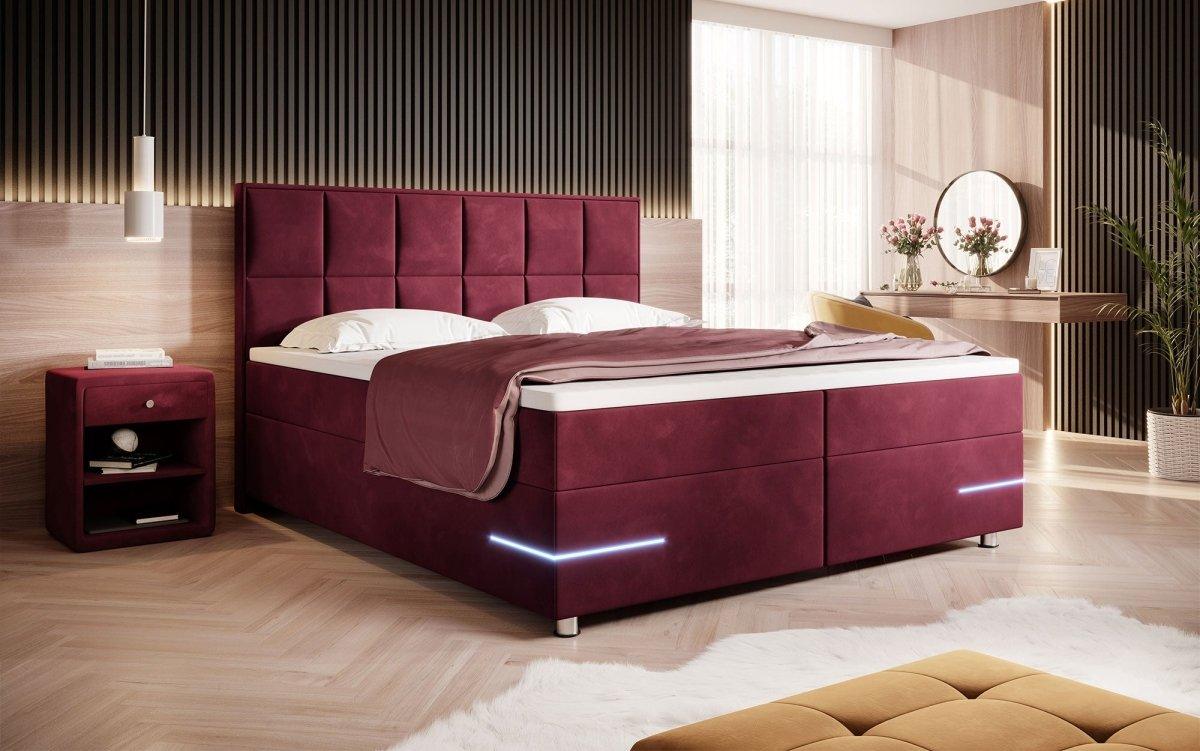 Luxuriöses Samt Boxspringbett Lea mit Integrierter LED-Beleuchtung für Optimalen Schlafkomfort