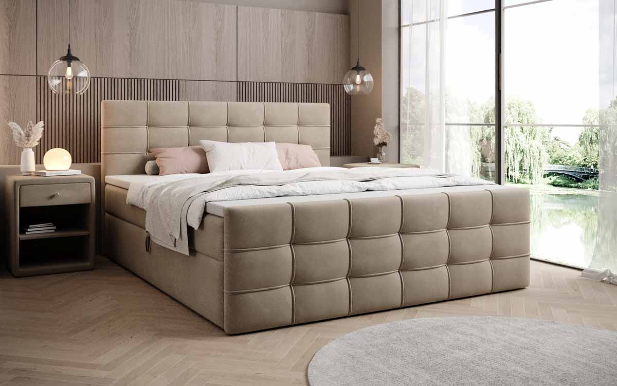 Luxor Samt Boxspringbett mit Stauraum: Elegantes Komfortbett für Erholsamen Schlaf
