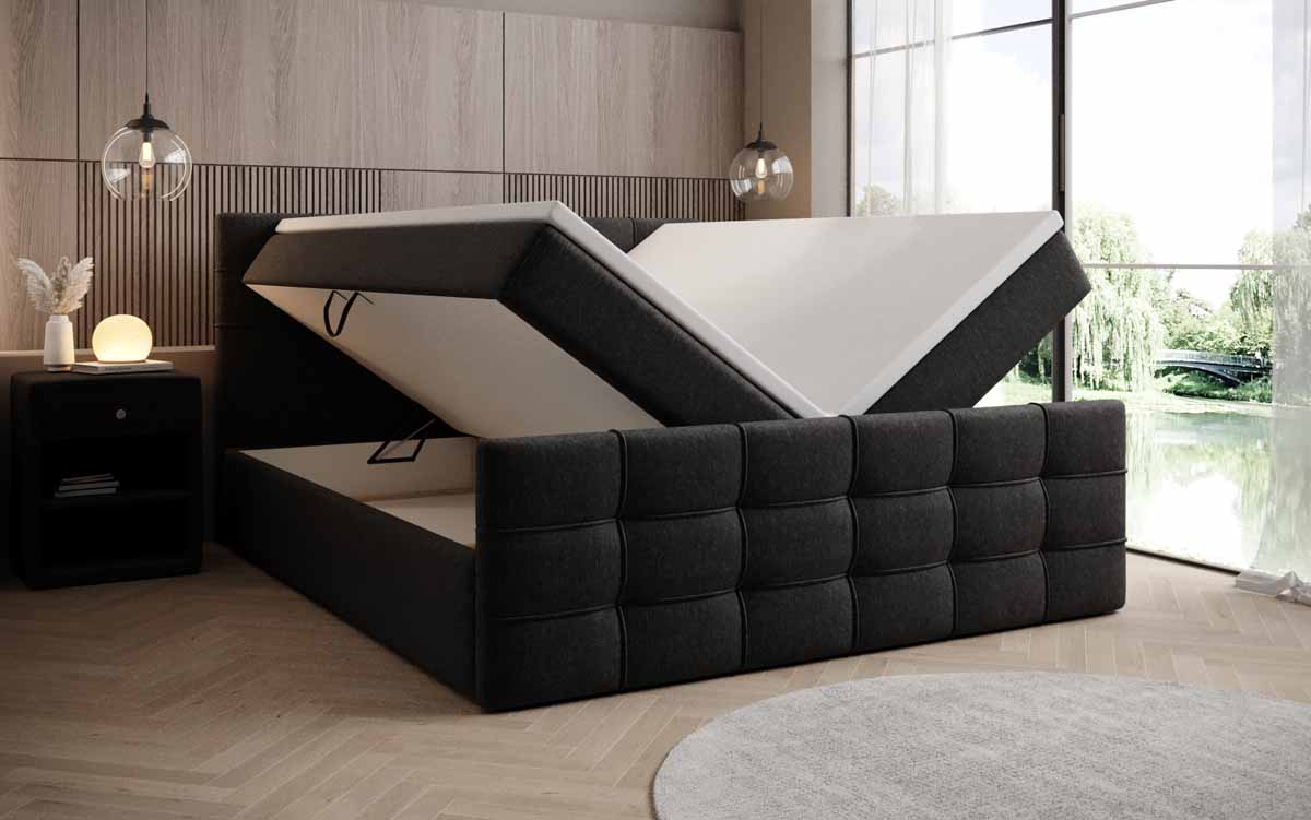 Luxor Boxspringbett mit Stauraumfunktion, Komfortmatratze, Stoffbezug, verschiedene Größen & Härtegrade