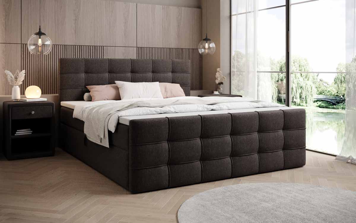 Luxor Boxspringbett mit Stauraumfunktion, Komfortmatratze, Stoffbezug, verschiedene Größen & Härtegrade
