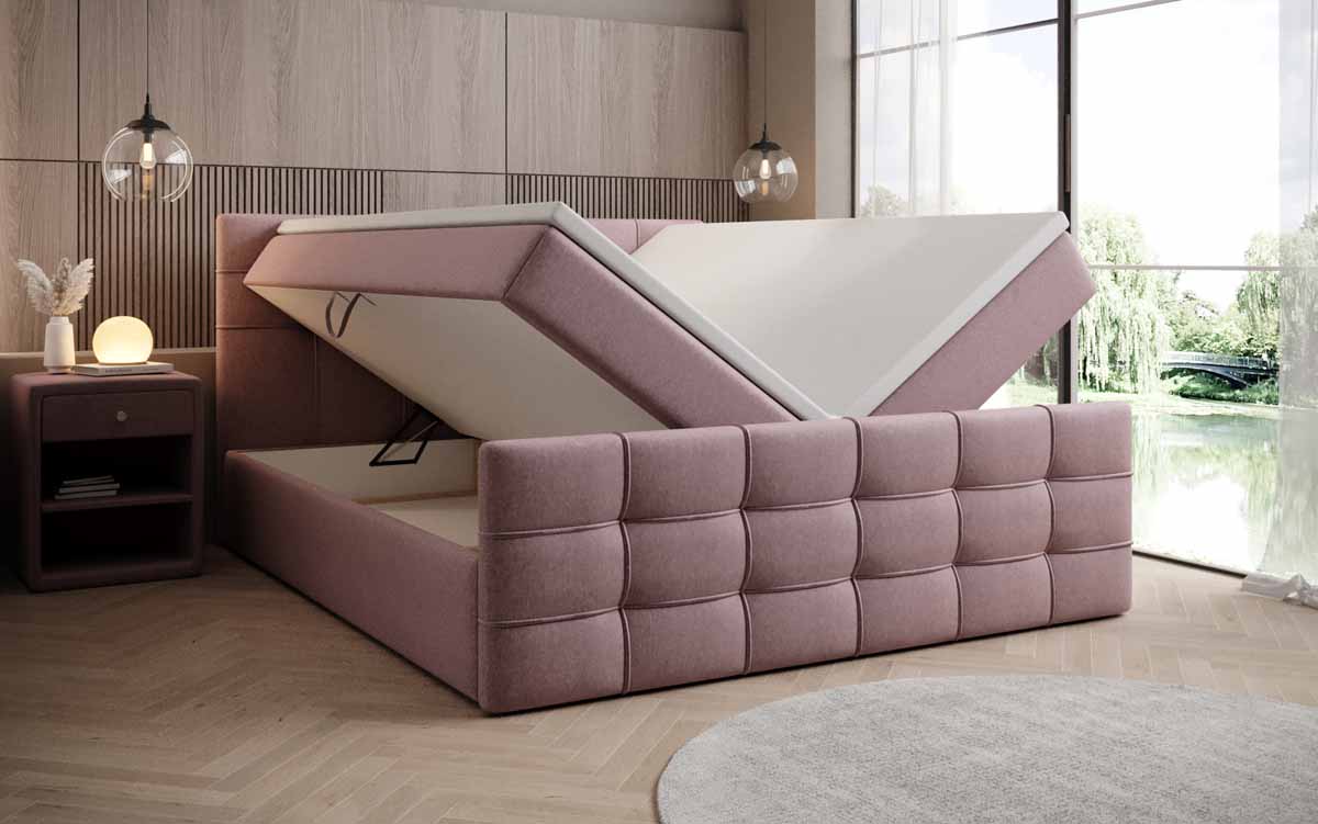 Luxor Boxspringbett mit Stauraumfunktion, Komfortmatratze, Stoffbezug, verschiedene Größen & Härtegrade