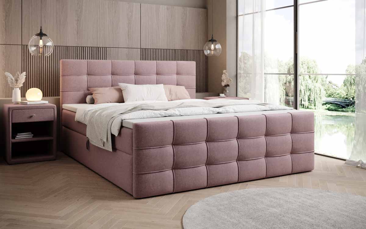 Luxor Boxspringbett mit Stauraumfunktion, Komfortmatratze, Stoffbezug, verschiedene Größen & Härtegrade
