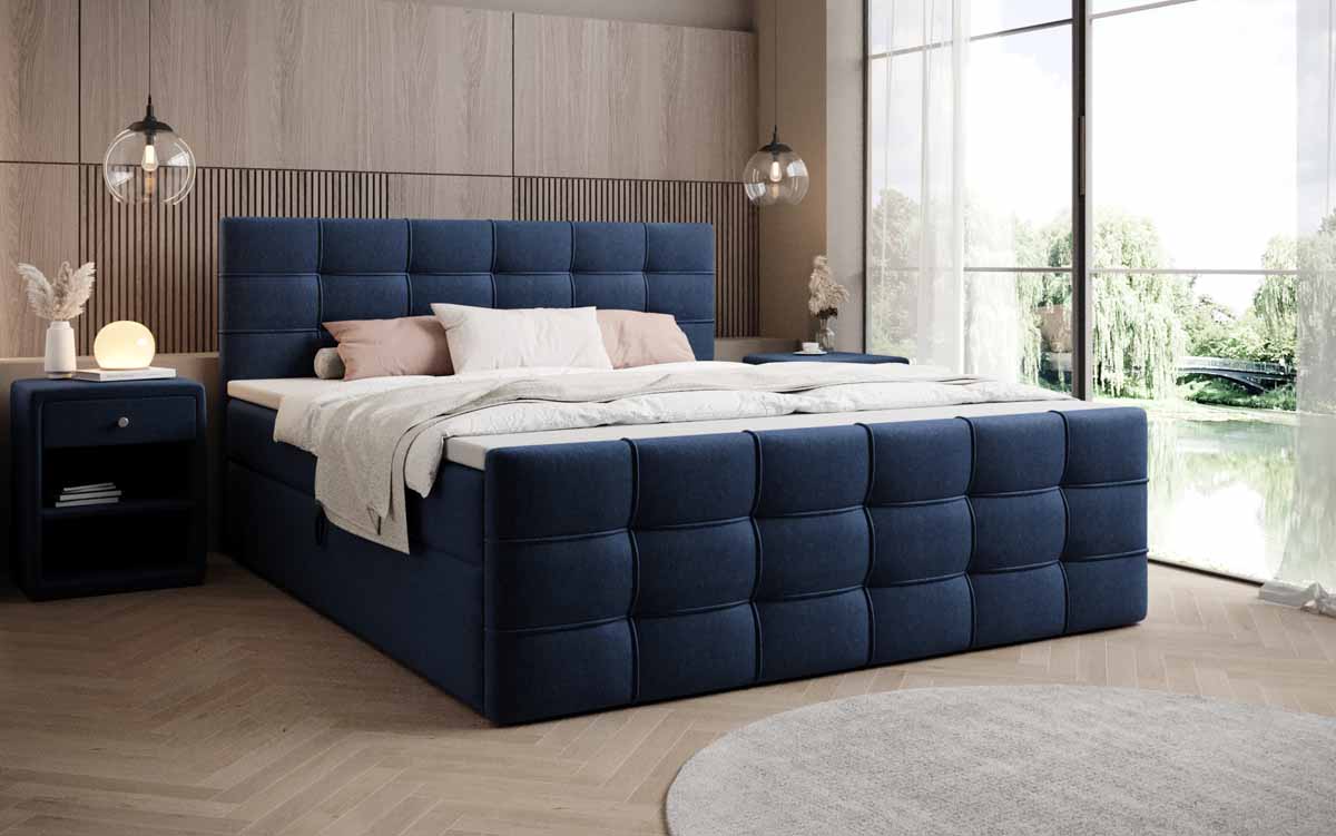 Luxor Boxspringbett mit Stauraumfunktion, Komfortmatratze, Stoffbezug, verschiedene Größen & Härtegrade