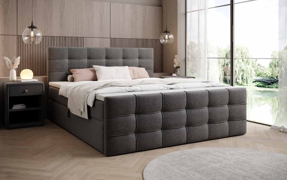Luxor Boxspringbett mit Stauraumfunktion, Komfortmatratze, Stoffbezug, verschiedene Größen & Härtegrade