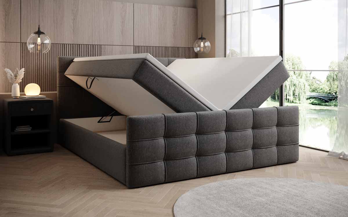 Luxor Boxspringbett mit Stauraumfunktion, Komfortmatratze, Stoffbezug, verschiedene Größen & Härtegrade