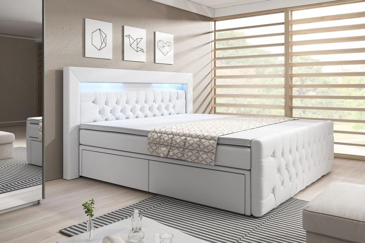 Luxuriöses Samt Boxspringbett Menzogna mit LED-Beleuchtung und Praktischem Stauraum