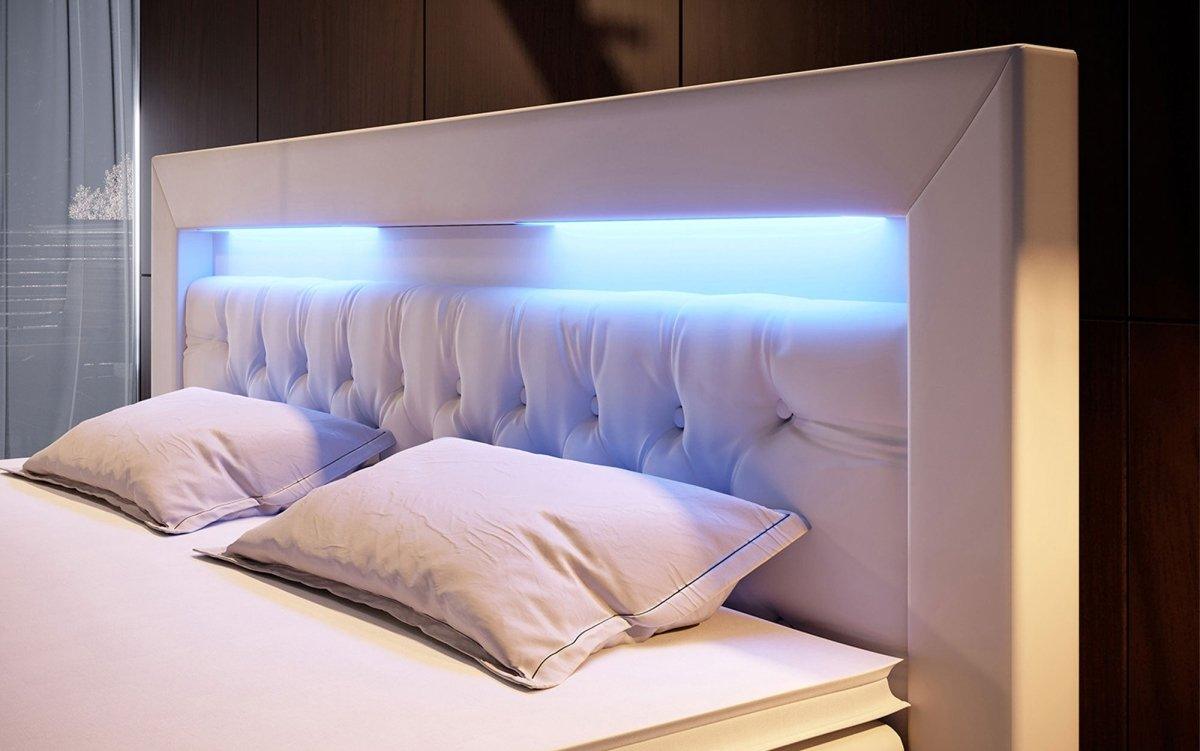Luxuriöses Samt Boxspringbett Menzogna mit LED-Beleuchtung und Praktischem Stauraum