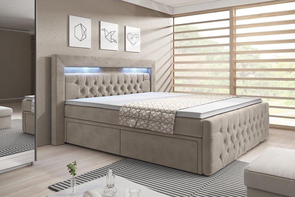 Luxuriöses Samt Boxspringbett Menzogna mit LED-Beleuchtung und Praktischem Stauraum