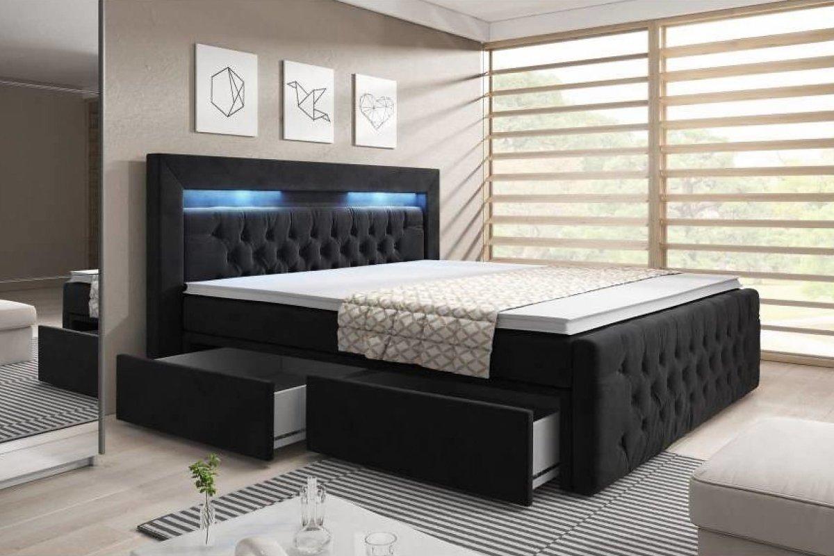 Luxuriöses Samt Boxspringbett Menzogna mit LED-Beleuchtung und Praktischem Stauraum