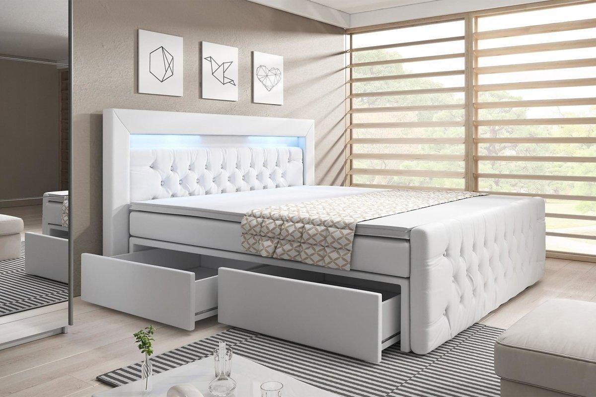 Luxuriöses Samt Boxspringbett Menzogna mit LED-Beleuchtung und Praktischem Stauraum