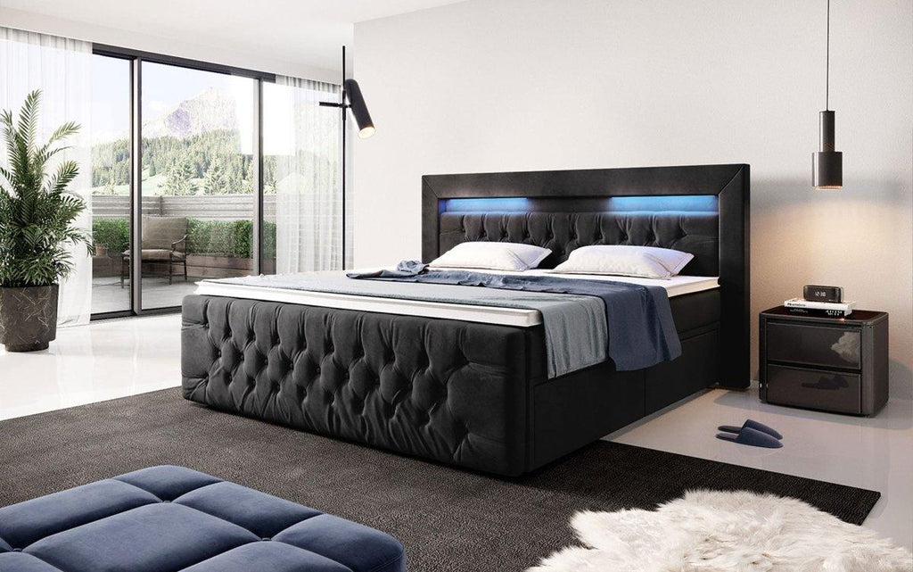 Luxus Menzogna Samt Boxspringbett mit LED-Beleuchtung und Stauraum Schubladen