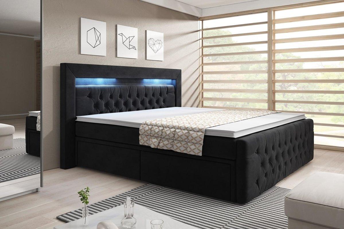 Luxuriöses Samt Boxspringbett Menzogna mit LED-Beleuchtung und Praktischem Stauraum