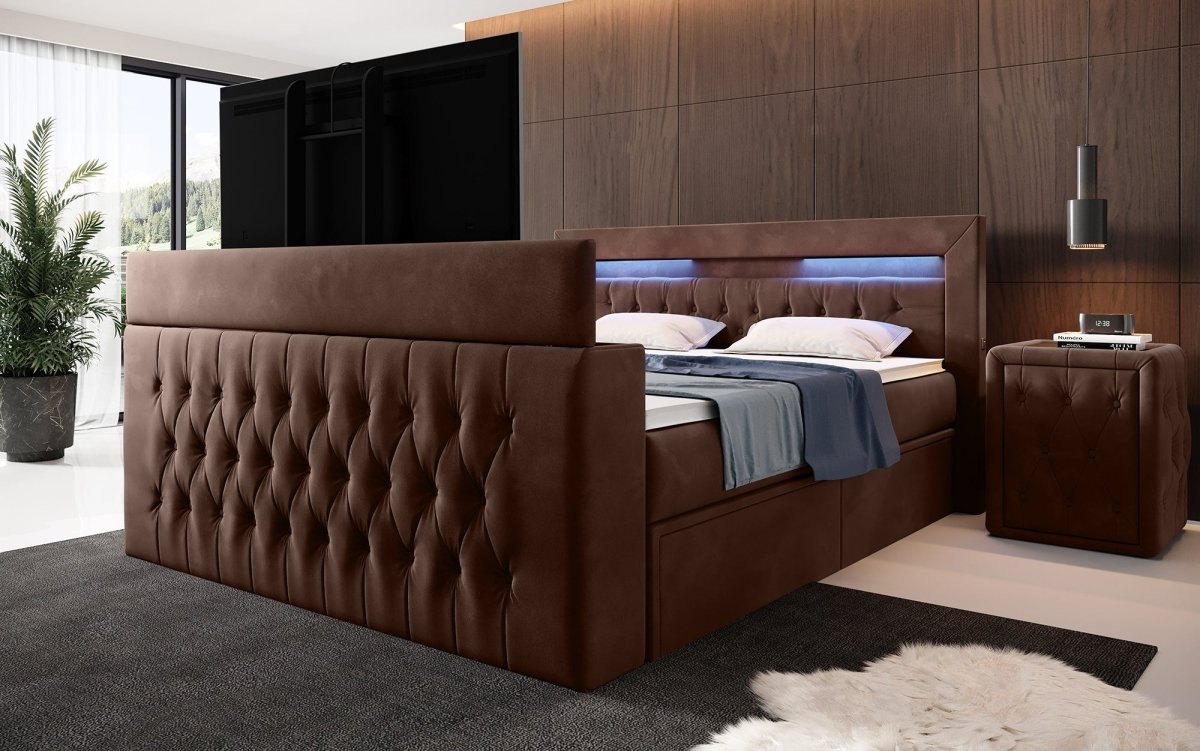 Luxuriöses Boxspringbett Menzogna: TV-Lift, USB, Stauraum für modernes Schlafzimmer