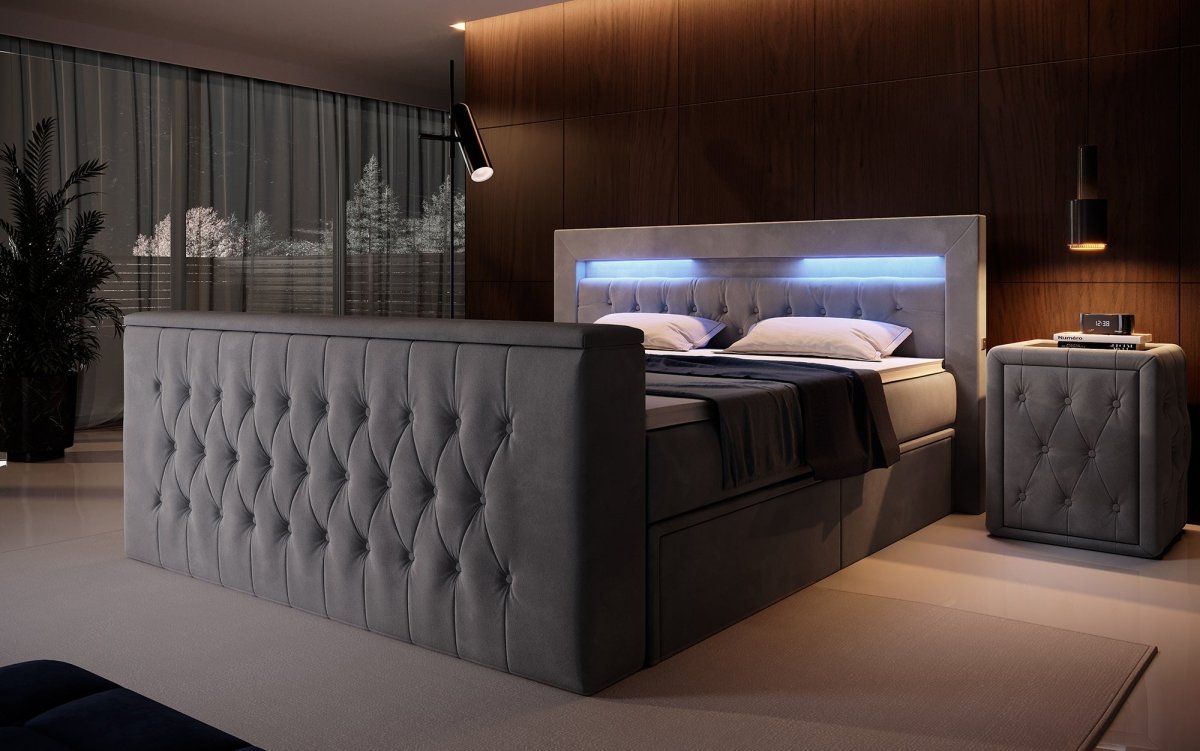 Luxuriöses Boxspringbett Menzogna: TV-Lift, USB, Stauraum für modernes Schlafzimmer