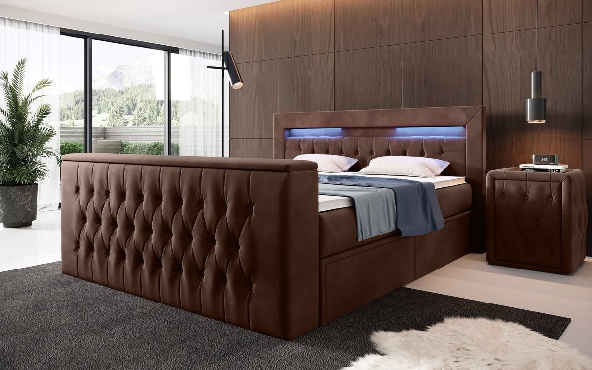 Luxuriöses Boxspringbett Menzogna: TV-Lift, USB, Stauraum für modernes Schlafzimmer