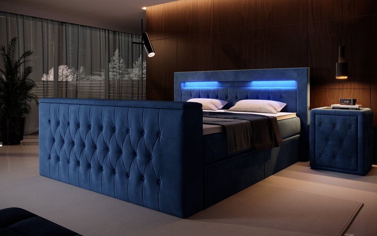 Luxuriöses Boxspringbett Menzogna: TV-Lift, USB, Stauraum für modernes Schlafzimmer