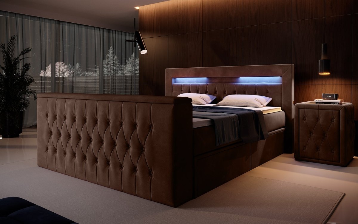 Luxuriöses Boxspringbett Menzogna: TV-Lift, USB, Stauraum für modernes Schlafzimmer