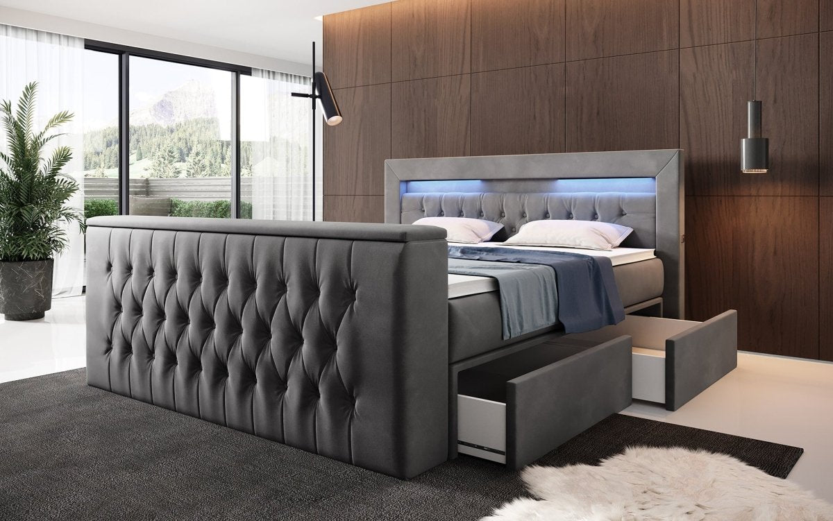 Luxuriöses Boxspringbett Menzogna: TV-Lift, USB, Stauraum für modernes Schlafzimmer